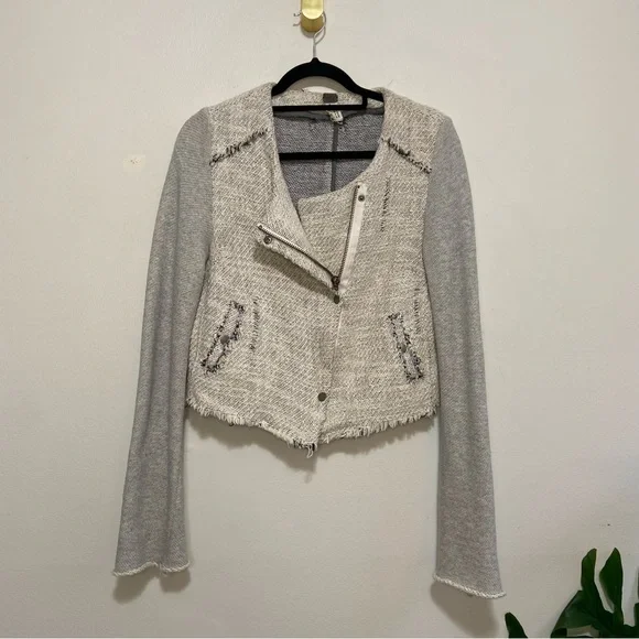 We the Free Free People Tweed Asymmetric Moto Bomber Jacket - Picture 1 of 8